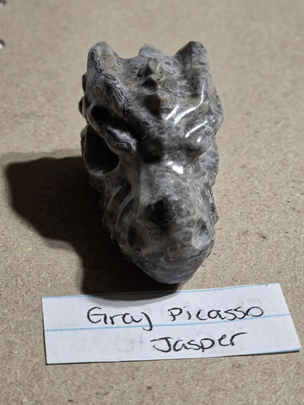 Detailed Picasso Stone Crystal Carved Dragon Head Stone Sculpture Decor